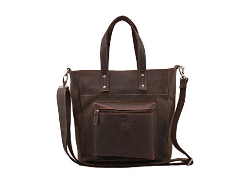 Morgado Leather Bolso grande mujer con asa corta y bandolera. Piel vacuno engrasado
