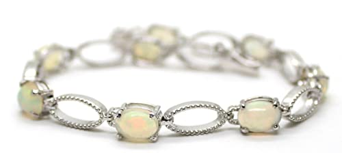 Sterling Silver 925 Genuine Oval Ethiopian Fire Opal Wedding Bracelet For Men/Women #TOP2