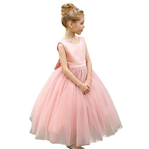 ABAO SISTER Flower Girls Satin Tulle Princess Pageant Dress for Wedding Kids Party Prom Ball Gowns Dresses