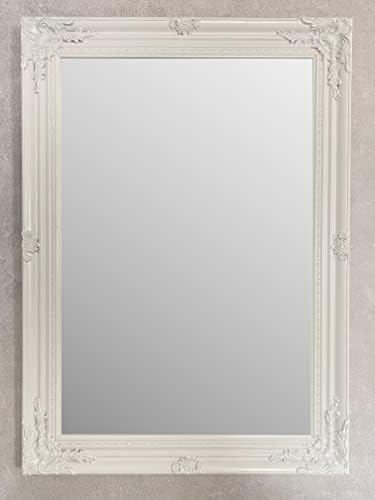 DOWNTON INTERIORS White Large Antique Style Ornate Wall Mirror Overall Size 65 cm x 90 cm