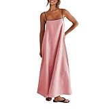 Shy Velvet Women's 2025 Summer Linen Maxi Dress Contrast Spaghetti Strap Dress Backless Sleeveless Casual Party Beach Dresses Sea Pink