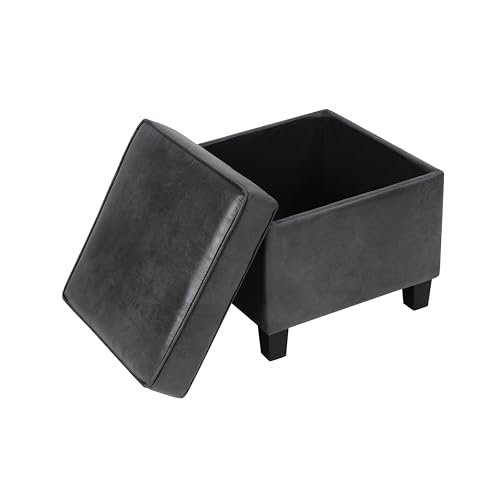 Image of HomePop Square Ottoman with Lift Off Top - Gray Faux Leather Small
