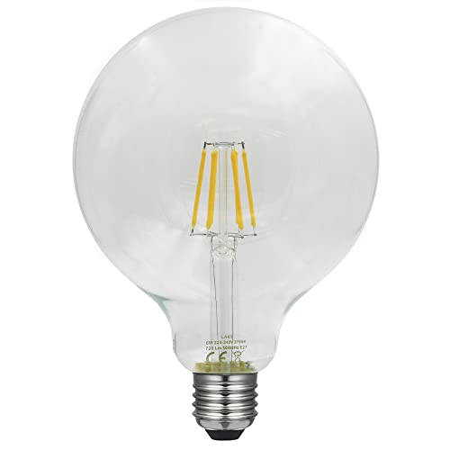 Laes - Bombilla Globo Vintage Filamento LED, E27, 6 watts, Transparente, 125 X 175 mm
