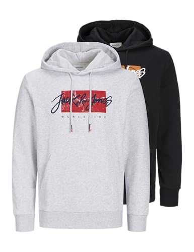 JACK & JONES Jjtiley Sudadera con Capucha 2pk MP, White Melange/Pack: w Black, M para Hombre