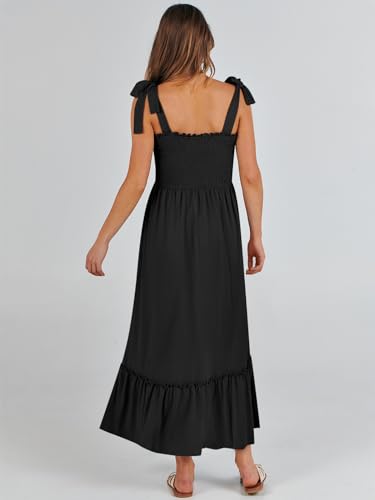 Image of ANRABESS Women Summer Casual Strap Smocked Maxi Flowy Tiered A Line Beach Travel Sundress Wedding Guest Outfits