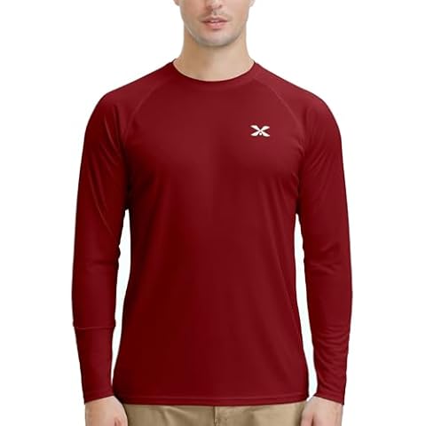 Mens UPF 50+ UV Sun Protection Shirts Outdoor Long Sleeve SPF Rash Guard for Fishing Hiking Swimming Running Athletic Shirts(Wine Red XL) Cover