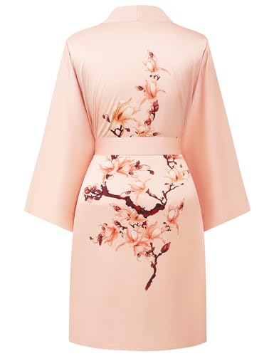 Image of BABEYOND Kimono Robe Cover up Short Satin Floral Silky Kimono Blouse Loose Bachelorette Party Robe