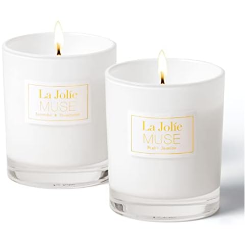 LA JOLIE MUSE Lavender Eucalyptus & Jasmine Scented Candle, Candles Gifts Sets for Women, Aromatherapy Candles, Relaxing Candles for Women Stress Relief, Soy Candle Set, 8.1 oz Each Cover