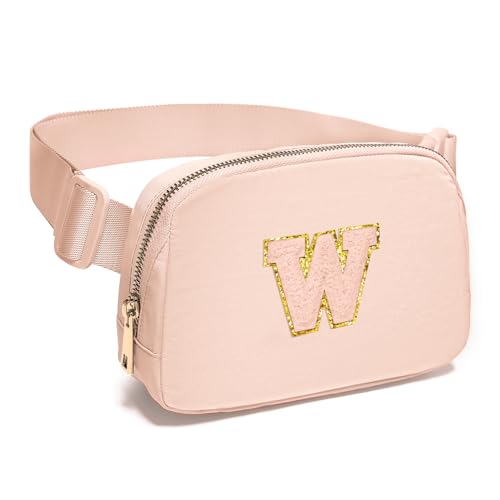Image of Gitus Gifts for 8 9 10 11 12 Year Old Girls Belt Bag Fanny Pack Crossbody Bags with Initial Letter Patch Cute Stuff Birthday Gifts for Teen Girls Women Personalized Trend Stuff (Coral Pink-W)