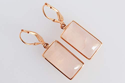Boucles d'oreilles quartz rose argent 925 pendantes rectangle - 2