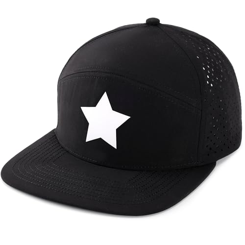 Outink American Flag Baseball Cap, Flat Bill Brim Hat for Men Women, Patriotic Mesh Snapback Hats (Black & White Star)