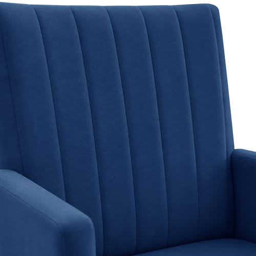 Image of Rosebell Modern Accent Chair for Living Room | Single Seater Chair with Armrests & Metal Legs | Comfortable Lounge Chair for Bedroom, Reading & Office | Blue