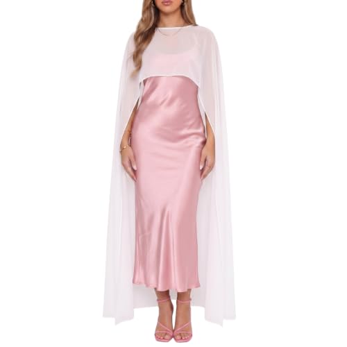 Womens Sheer Chiffon Cape Elegant Shawl for Evening Dresses Poncho Top Capelet Cover Up for Wedding Guest Formal Party White