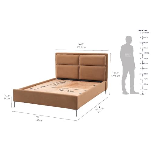 Image of Wakefit Bed | Queen (78 X 60) Solid Wood Bed, Upholstered, Without Storage, 3 Year Warranty - Zewail - Napoli Tan