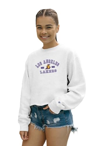 Los Angeles Lakers NBA Officially Licensed Women's Cropped Crewneck Sweatshirt Classic White, Large