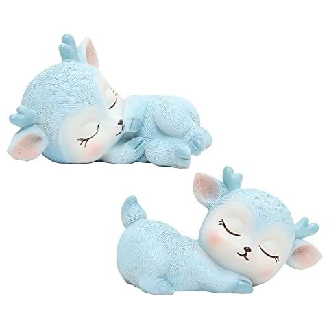 KEYUM Deer Toys Cake Topper Woodland Deer Baby Shower Decorations Forest Animal Fawn Figurine Cute Resin Deer Wedding Party Decorations, Blue, 2PCS Cover