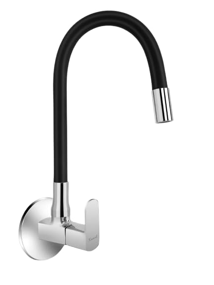 Image of KAMAL Flexible Sink Tap Cubix Prime | with 360 Degree Flexible Silicone spout | Single Flow Bubble Aerator | Black & Chrome Bib Tap Faucet (Wall Mount Installation Type)