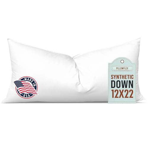 Image of Pillowflex Synthetic Down Pillow Insert 12x22 in - Karate Chop Pillow | Small Rectangle Sham Form, Plush Polyester Cotton Blend, Cloud-Like Comfort, Clump-Resistant Fill, Smooth Elegant Finish