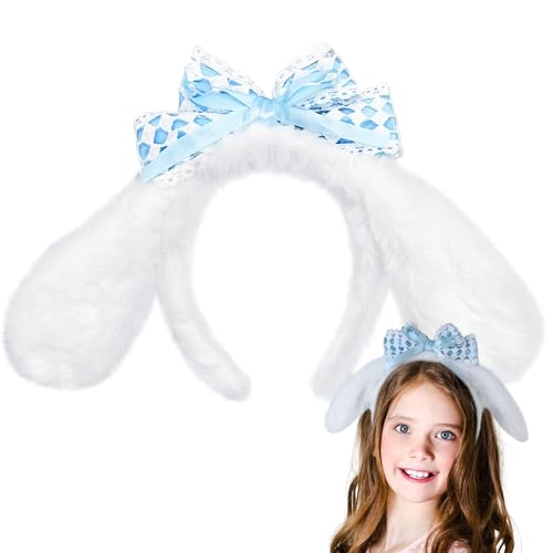 Kobataro Diadema de orejas de perro de conejo, accesorios Kawaii, orejas de cachorro peludas para niñas y mujeres (azul)