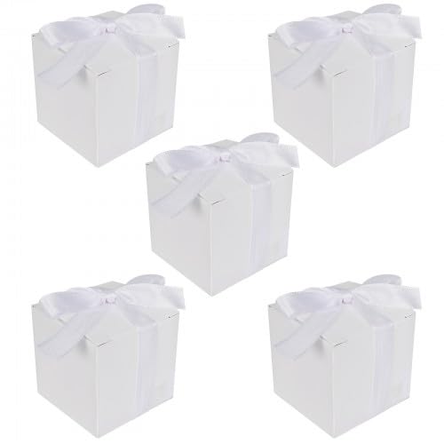 50PCS Kraft Paper Candy Boxes, DIY Square Candy Boxes with Ribbon, Creative Paper Treat Boxes Gift, Sweet Wedding Favour Boxes, Mini Cupcake Boxes for Party, Baby Shower, Birthday Anniversary (White)