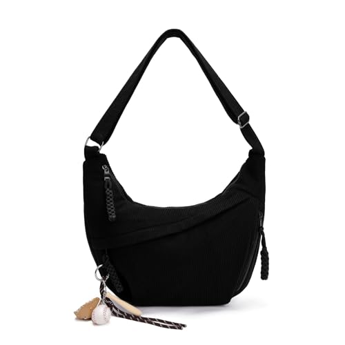 GSenhui Sac à bandoulière en velours Moon Bag Sac en forme de demi-lune pour femme avec poches décontractées Sacoche en corde Grand sac à main Beige pour...