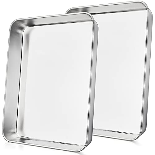 Joyfair Baking Tray Set of 2, Stainless Steel Baking Sheet Pans, Deep Cake Tins/Rectangle Bakeware for Cake/Brownie/Lasagna/Casserole, 26x20x5cm, Heavy Duty, Matte Finish& Dishwasher Safe