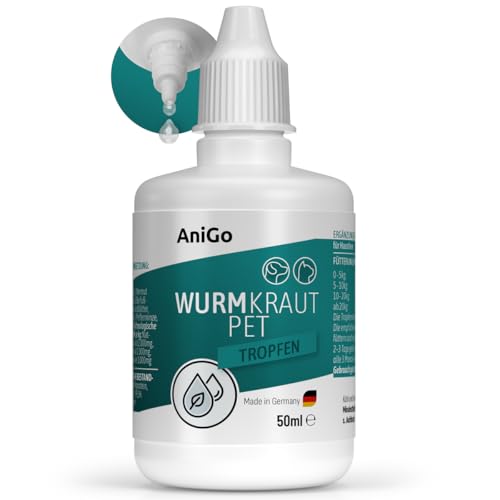 AniGo Wurmkraut PET Liquid Tropfen flüssig 50ml – für Hunde & Katzen, mit echtem Wurmkraut (Artemisia Absinthium) in rezepturbasierter Pflanzenformel, geeignet für alle Haustiere
