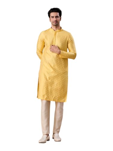 Image of Manyavar Men's Viscose Blend Digital Leaf Print Kurta Set (2pcs)