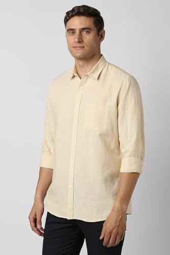 Image of Peter England Men's Solid Linen Blend Shirt Slim Fit| Casual Wear | Full Sleeves