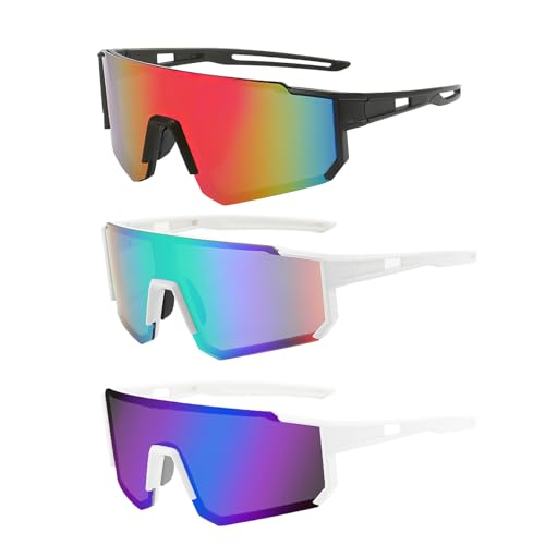 DmDoyy 3 Piezas Gafas De Sol Deportivas Polarizadas, Protección UV400, Gafas De Sol Deportivas Mujeres Hombres, Para Andar En Bicicleta, Correr, Escalar, Pesca, Esquí