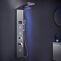 MENATT LED Shower Panel, 5-in-1 Shower Tower System, Rainfall & Waterfall Shower Head, Massage Jets, Tub Spout, Handheld Shower (Brushed)