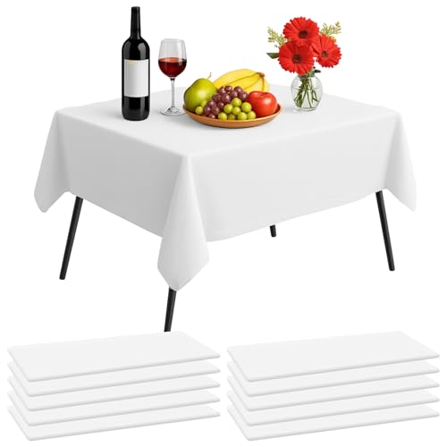 KELAV 10 Paquetes de Manteles de Plástico Blanco,Manteles Mesa Reutilizables Rectangular de 137 cm x 274 cm,Ropa de Mesa Rectangular Grande Lavable,Bodas,Fiestas de Cumpleaños,Eventos,Banquetes