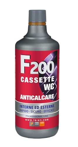 FAREN - Disincrostante Anticalcare F200, Elimina Incrostazioni di Calcare dalle cassette di scarico, Sicuro su Plastiche e Gomme, Efficiente ed Economico, 1L