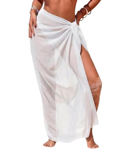 SENMAY Swimsuit Coverup for Women One Size 2026 Summer White Sarong High Slit Lightweight Wraps Tie Side Beach Cover Up Versatile Beach Vacation Clothes