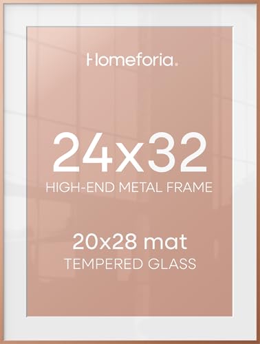 Image of Homeforia 24x32 Rose Gold Picture Frame, High End Metal 24x32 Poster Frames with Mat 20x28 inch Photo, 24 x 32 Thin Frame Matted to 20 x 28 Print, 32x24 Large Frame, Tempered Glass, Wall Kit, Set of 1