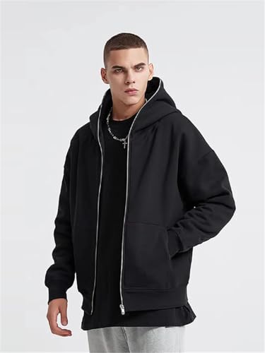 Men's Zip Up Hoodies Jacket Street Pullover Solid Color Long Sleeve Oversized Hooded Sweatshirt Coats3