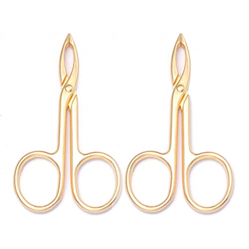 2 Pieces Tweezers Scissor Handle Straight Tip Scissor Shaped Eyebrows Tweezers for Hair Plucker Remover Facial Hair Eyebrows Care (Golden)