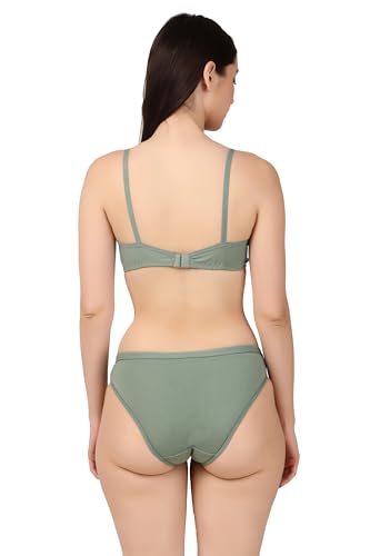 Image of Women's Cotton Lace Lingerie Set | Padded Wire-Free Comfort Bra & Panty Combo | Everyday Essentials in Nude