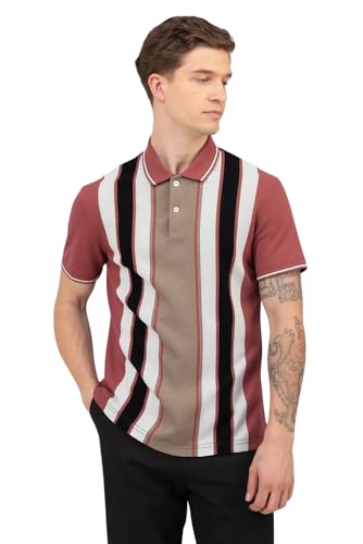 Image of SANE ORIGINALS Textured Polo T-Shirt for Men in Vertical Stripes || Old Money Polos for Men