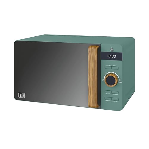 Swan SM22036LGREN Nordic LED Digital Microwave with Glass Turntable, 6 Power Levels & Defrost Setting, 20L, 800W, Green