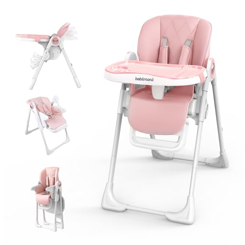 Image of babimoni 4 in 1 High Chairs for Babies and Toddlers, Foldable Baby High Chairs, Feeding and Eating Seat Highchair with 4 Levels of Recline and 7 Levels of Height Adjustment, Pink