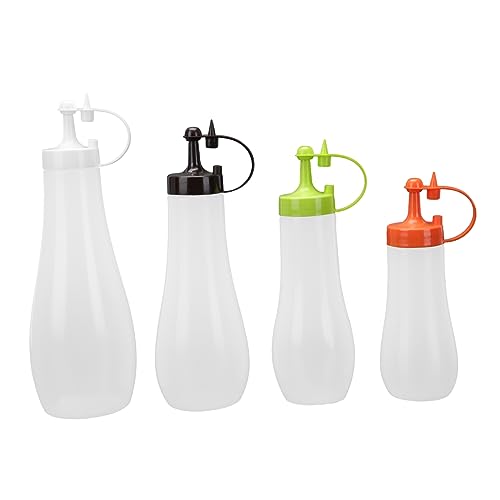 SOLUSTRE 4Pcs Condiment Squeeze Bottles to Salad Dressing Sauce Dispenser Plastic Squeeze Bottles for Bbq Ketchup Oil Easy Squeeze Design Kitchen Essential