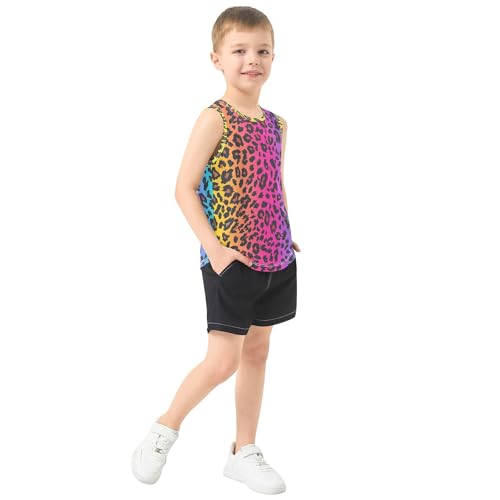 Leopard Rainbows Spots Tank Top for Children Sleeveless Casual Vest Tees Toddler Boy Shirts for Running Golf Hiking 3T4