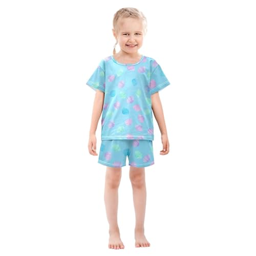 Seashell Blue Pajama Set Short Sleeve PJ Set Cotton Summer Pajamas Sleepwear Soft 5Y3