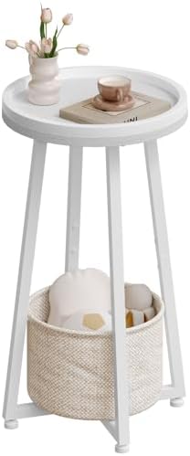HOOBRO Small Round Side Table, 2-Tier Round Sofa End Table, Compa...