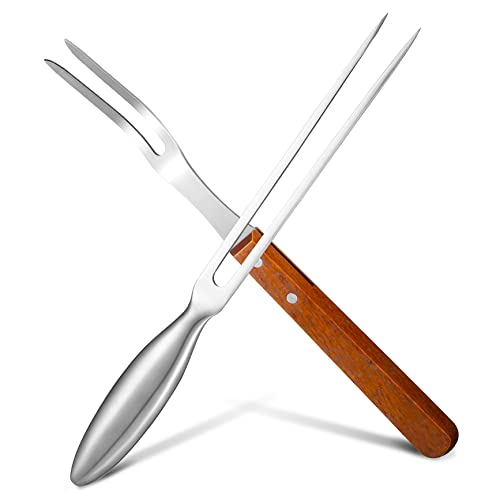 ORFOFE 2Pcs Stainless Steel Roasting Fork Carving Fork Wooden Handle Tool for Grilling Outdoor Dining and Picnics Durable Easy to Clean