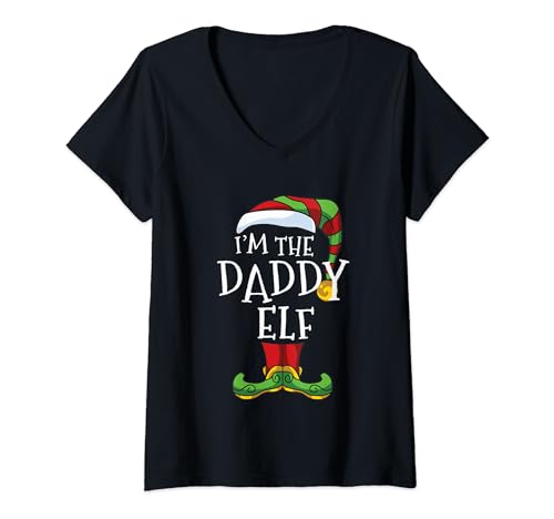 Mujer I'm The Daddy Elf Matching Family Christmas Divertido Camiseta Cuello V