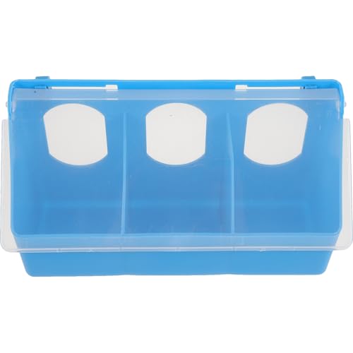 COHEALI Comedero Colgante para Loros de Plástico Resistente Tapa Diseño de Tres Compartimentos Azul Dispensador de Comida para Jaulas Contenedor Multifuncional para Alimento y Agua