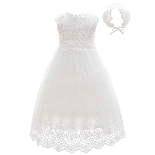 Meiqiduo Baby Girls Lace Party Dresses Infant Princess Wedding Gowns Birthday Formal Dress for Toddler (24 Months, Ivory (Sleeveless))