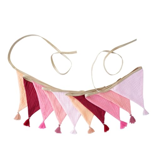 Banderines de algodón lavables de crepé a rayas para decoración de pared del cuarto del bebé, celebraciones familiares, accesorios de fotos, guirnalda de algodón con flecos para recién nacidos